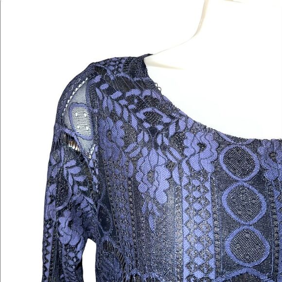 Ellos
lace navy sheath dress bell sleeve evening ware cocktail maxi career SZ 10 - Picture 8 of 11